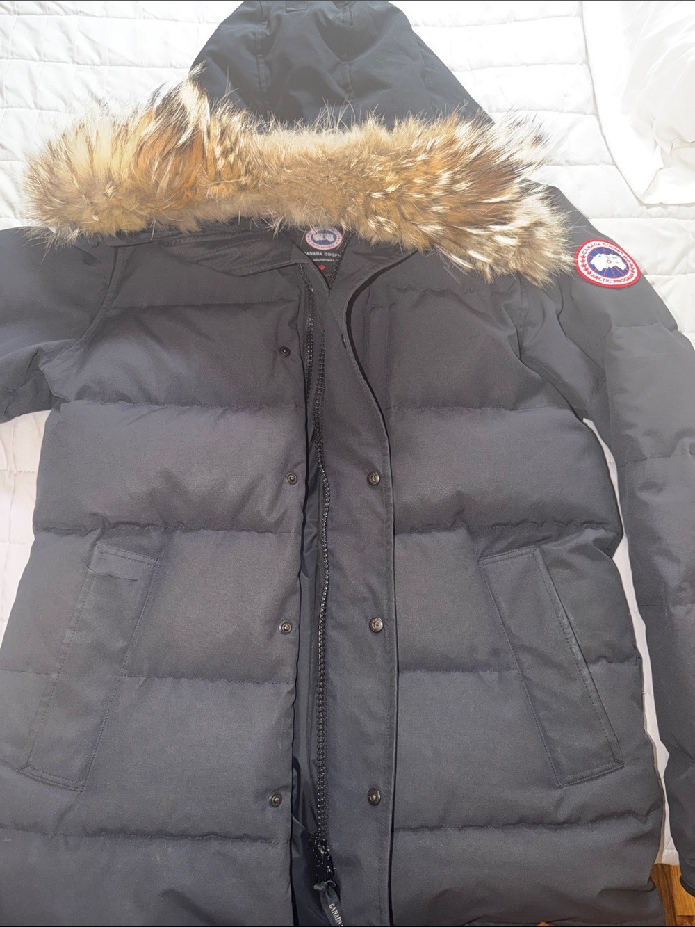 Canada Goose Black Quilted Puffer Parka with Fur-Trim Hood
